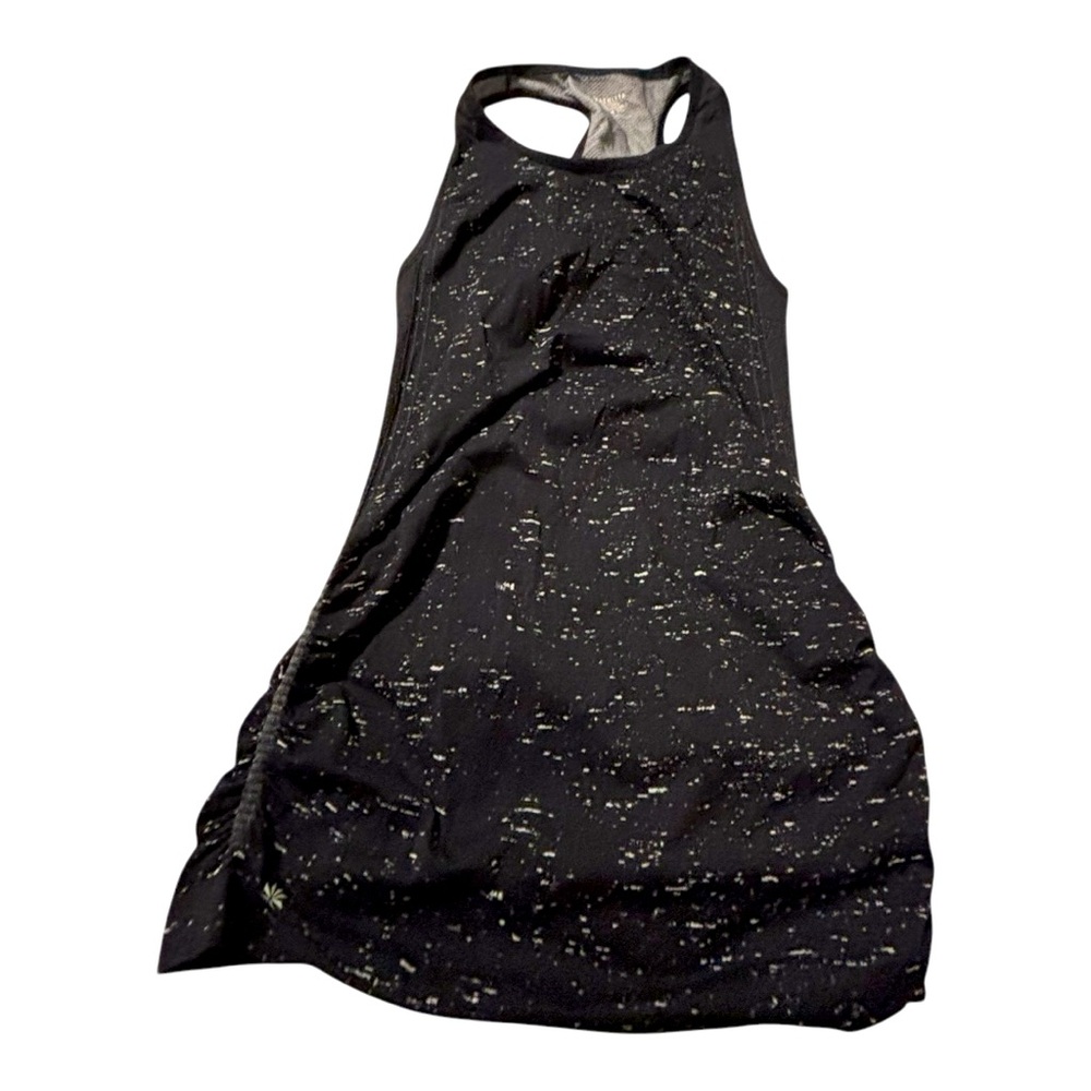 Like New Athleta Black Speckled Side Ruched Long Tank Medium